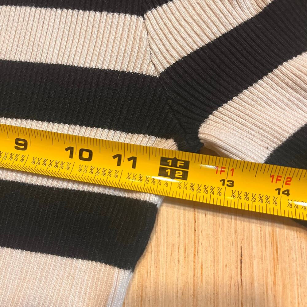 Holiday Party Black White Striped Turtleneck Sweater Dress Mod Retro Size L - Picture 4 of 6